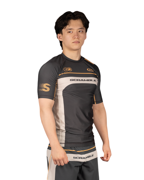 Scramble Duotone Rash Guard Black in black, stone and orange, view 2 of 5