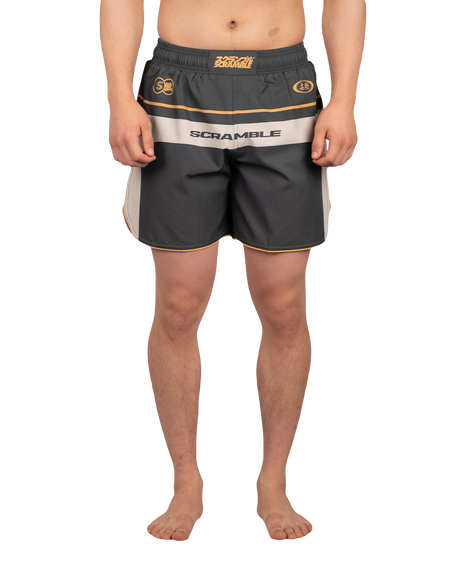 Scramble Duotone Grappling Shorts Black in black, stone and orange, front view