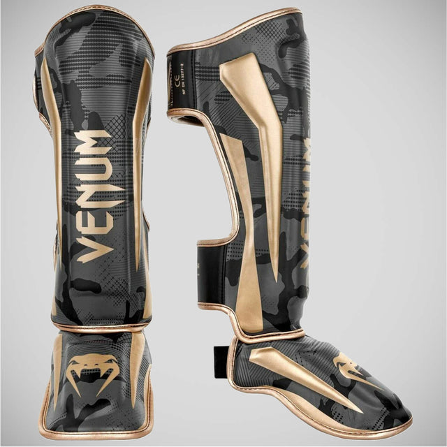 Dark Camo/Gold Venum Elite Shin Guards   