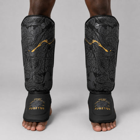 Fumetsu Dragon Slayer Shin Guards Black/Gold Lifestyle 2