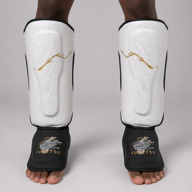 Fumetsu Dragon Slayer Shin Guards White/Black/Gold Lifestyle 1