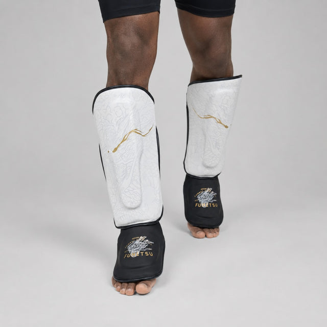 Fumetsu Dragon Slayer Shin Guards White/Black/Gold Lifestyle 2