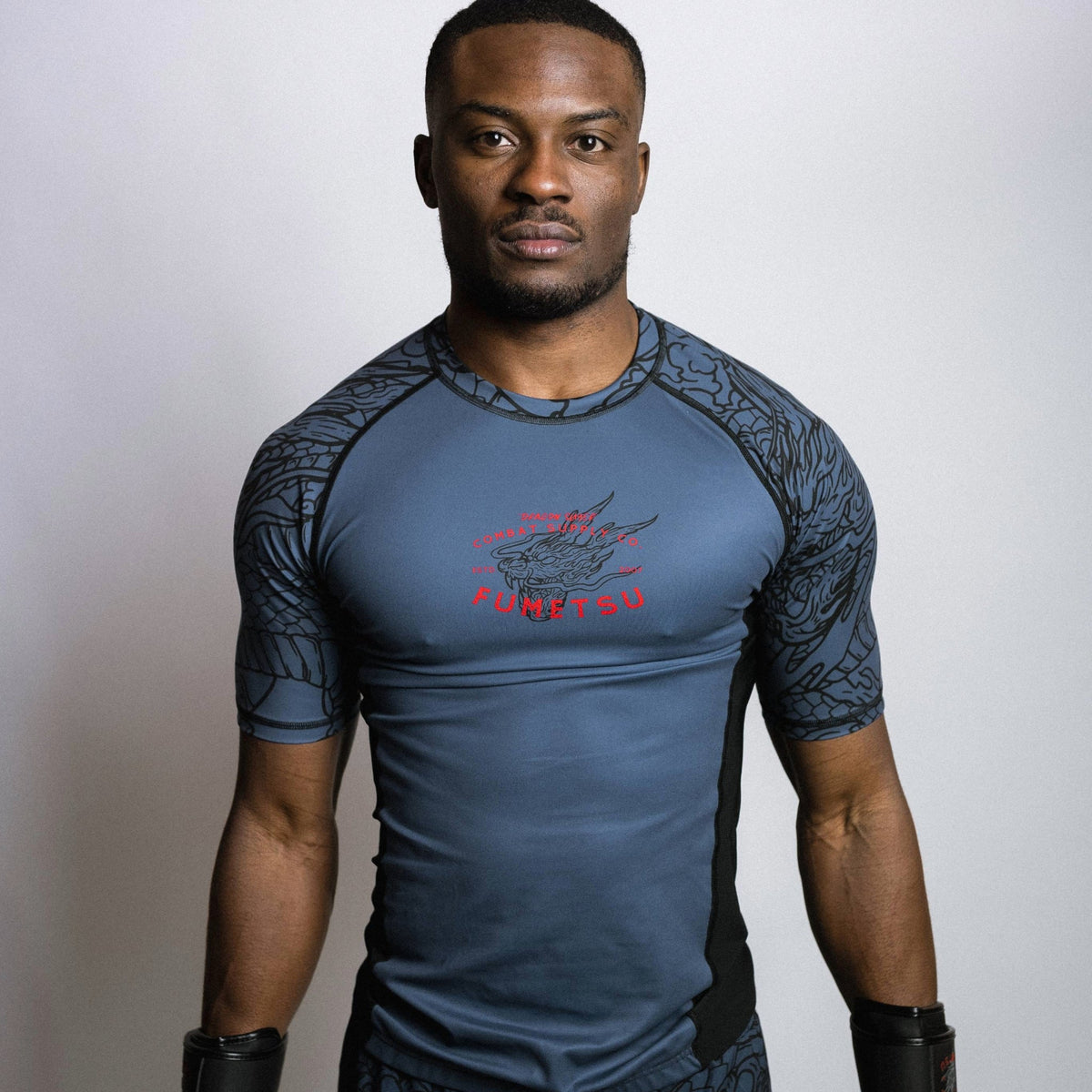 Slayer Rash Guard Fumetsu Dragon Slayer Short Sleeve Rash Guard Blue/Black/Red from ...