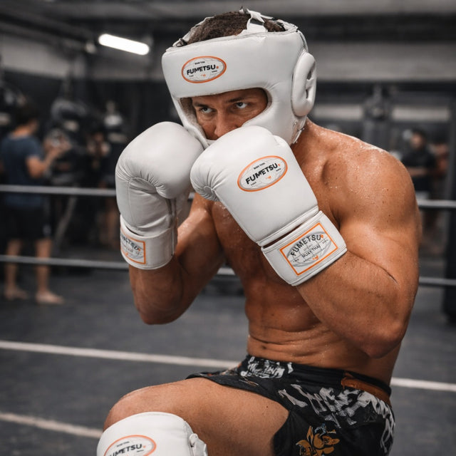 Fumetsu FMT1 Thai Boxing Gloves White - fit and palm grip detail