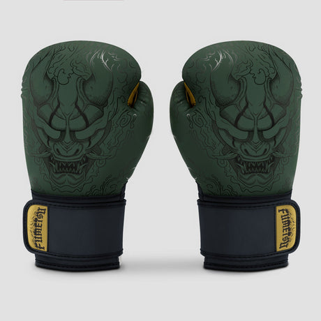 Fumetsu Oni Boxing Gloves Khaki/Black/Gold - front view