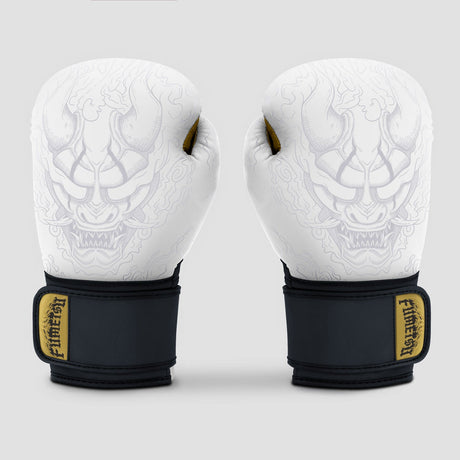 Fumetsu Oni Boxing Gloves White/Black/Gold - front view