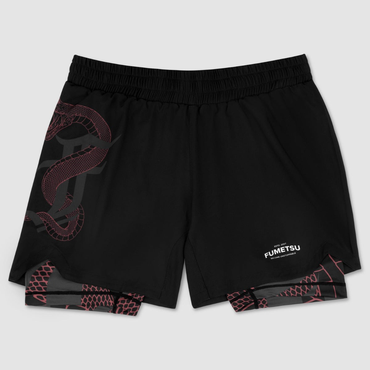 Black/Red Fumetsu Anaconda Womens Dual Layer Fight Shorts   