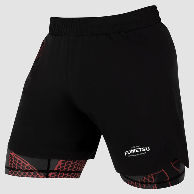 Black/Red Fumetsu Anaconda Womens Dual Layer Fight Shorts   