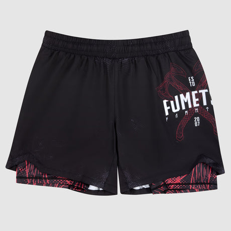 Fumetsu berserker dual capa de lucha pantalones cortos negros/rojos