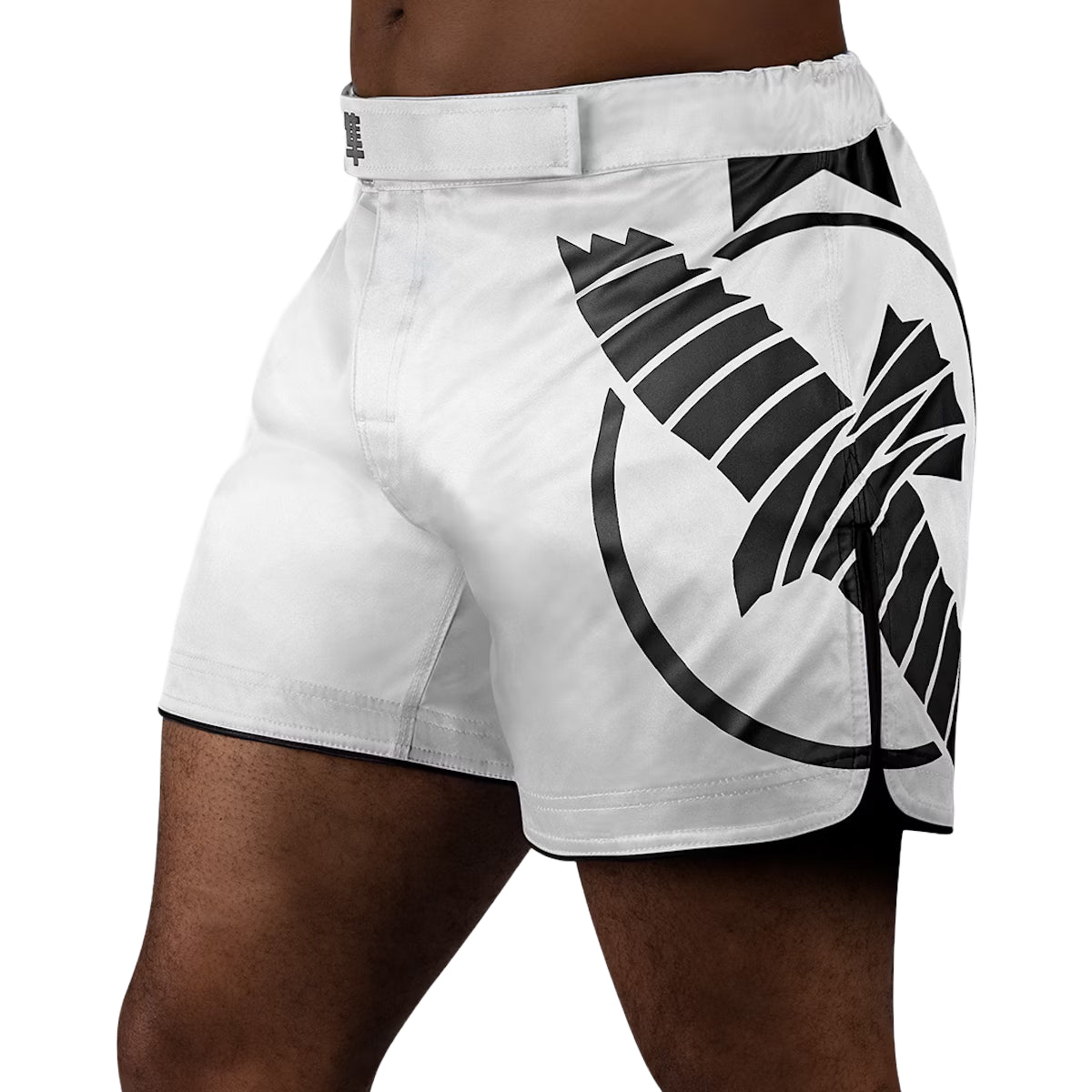 Hayabusa-Ikone mitten im Oberschenkel MMA Shorts Weiß/Schwarz