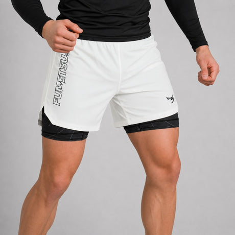 Icon Dual Layer Fight Shorts White/Black Lifestyle 2