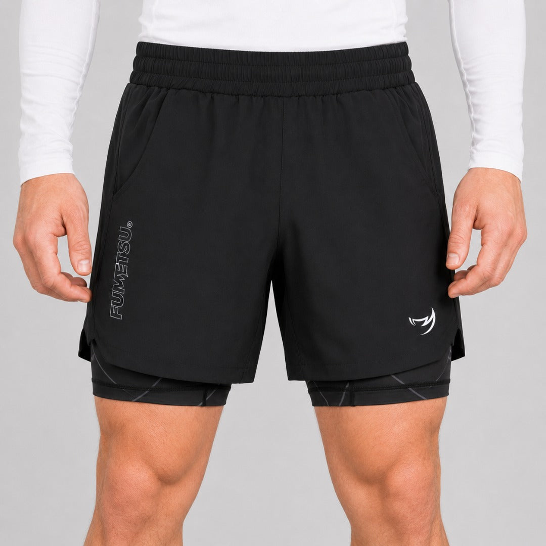Icon Dual Layer Training Shorts Black Lifestyle 1