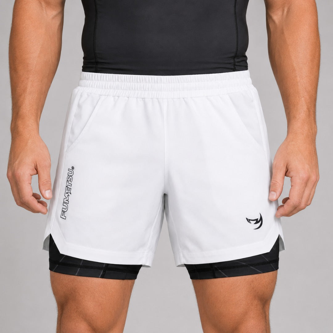 Icon Dual Layer Training Shorts White/Black Lifestyle 1