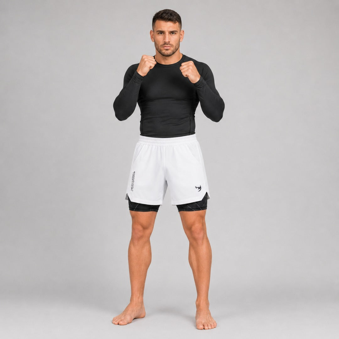 Icon Dual Layer Training Shorts White/Black Lifestyle 2