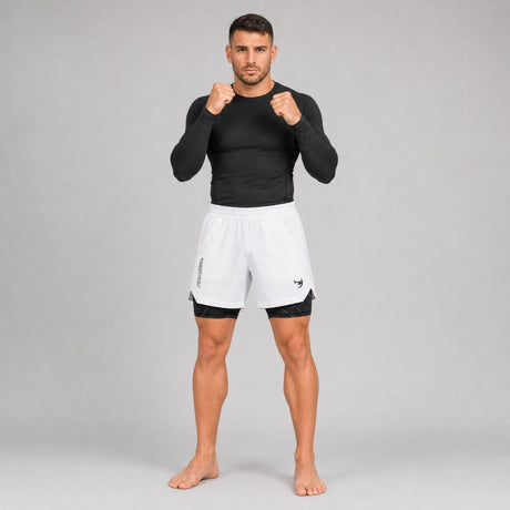 Icon Dual Layer Training Shorts White/Black Lifestyle 2