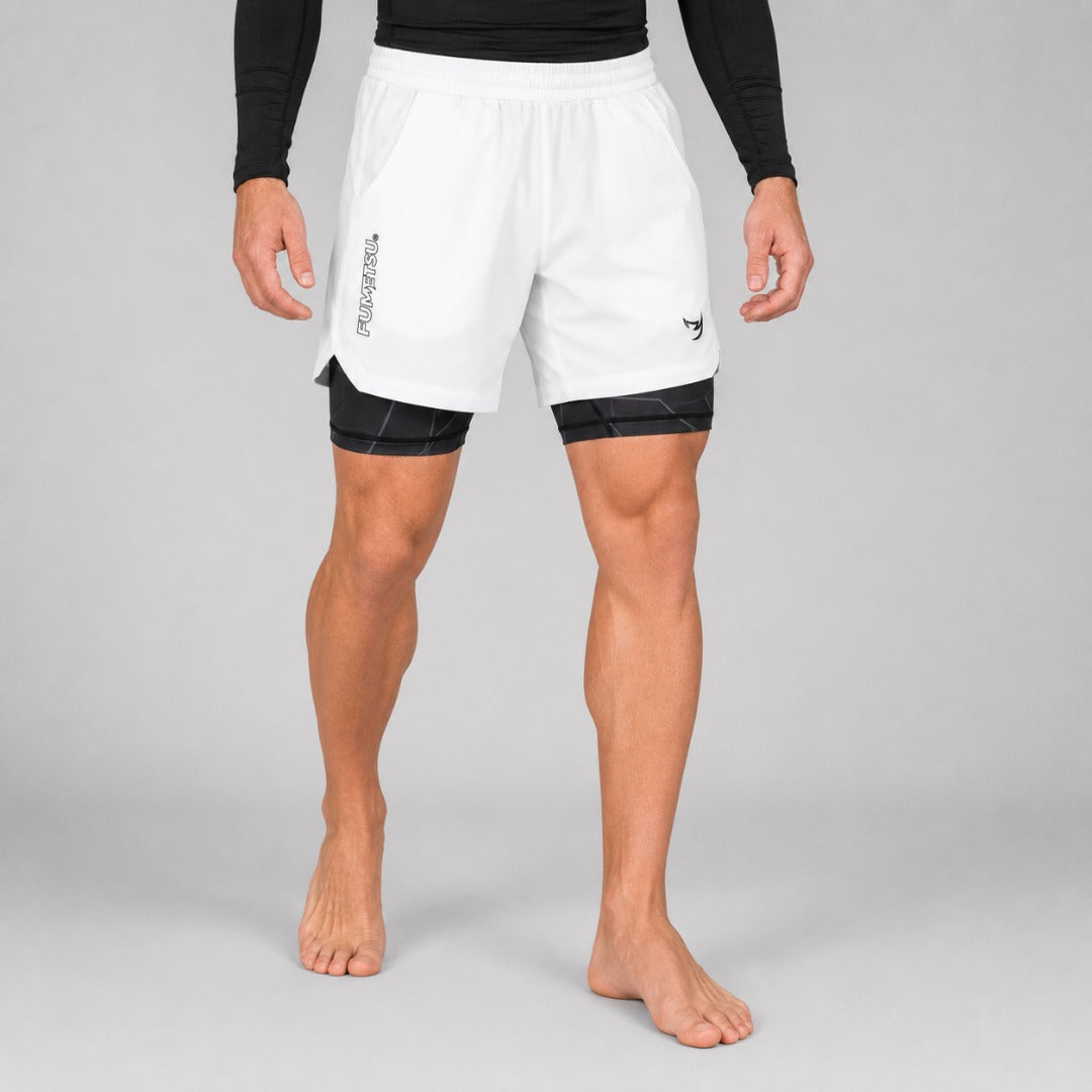 Icon Dual Layer Training Shorts White/Black Lifestyle 4