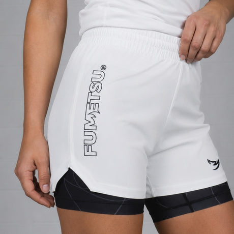 Fumetsu Icon Womens Dual Layer Fight Shorts White/Black