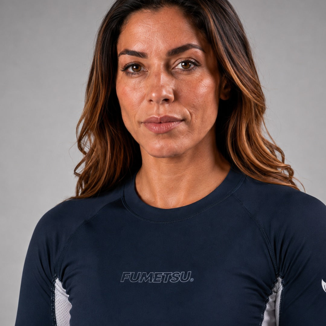 Fumetsu Icon Womens Long Sleeve Rash Guard Navy/White