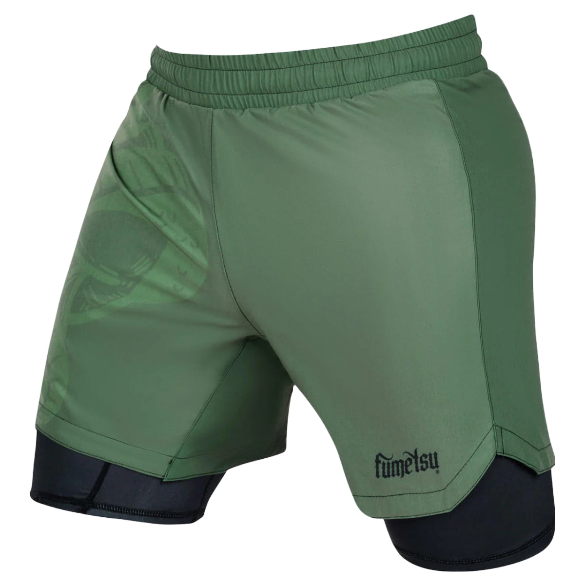 fumetsu 뱀 눈 듀얼 레이어 반바지 카키