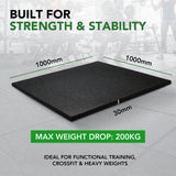 Sprung 30mm PRO Rubber Gym Floor Tiles - Heavy Duty - Black