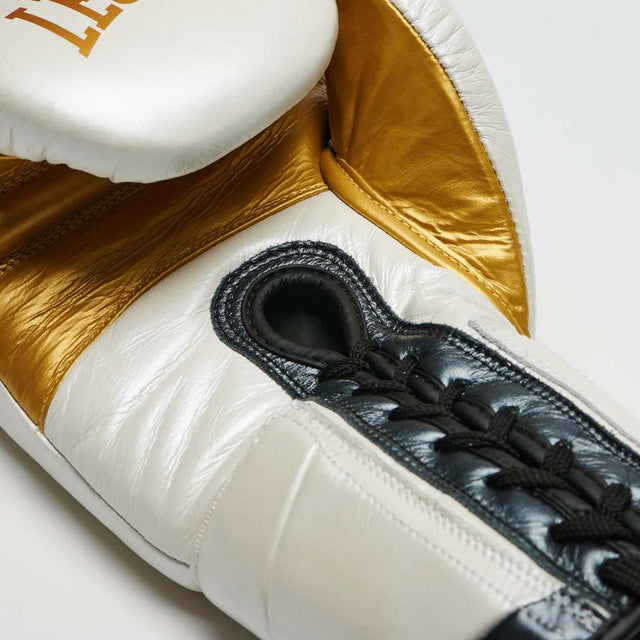 Leone Authentic 2 Lace-Up Boxing Gloves White/Gold