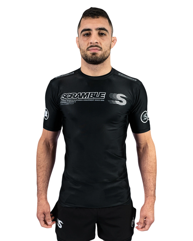 Scramble Mirai Rash Guard Black in black, front view