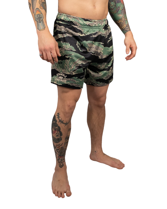 Scramble Mesh Hybrid Grappling Shorts Tiger Camo in Tiger camo, view 2 of 6