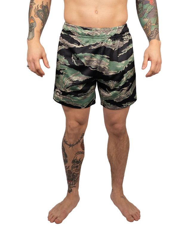 Scramble Mesh Hybrid Grappling Shorts Tiger Camo in Tiger camo, front view