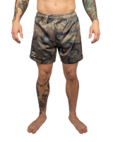 Scramble Mesh Hybrid Grappling Shorts Woodland Camo in Woodland camo, front view