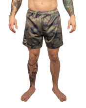 Scramble Mesh Hybrid Grappling Shorts Woodland Camo in Woodland camo, front view