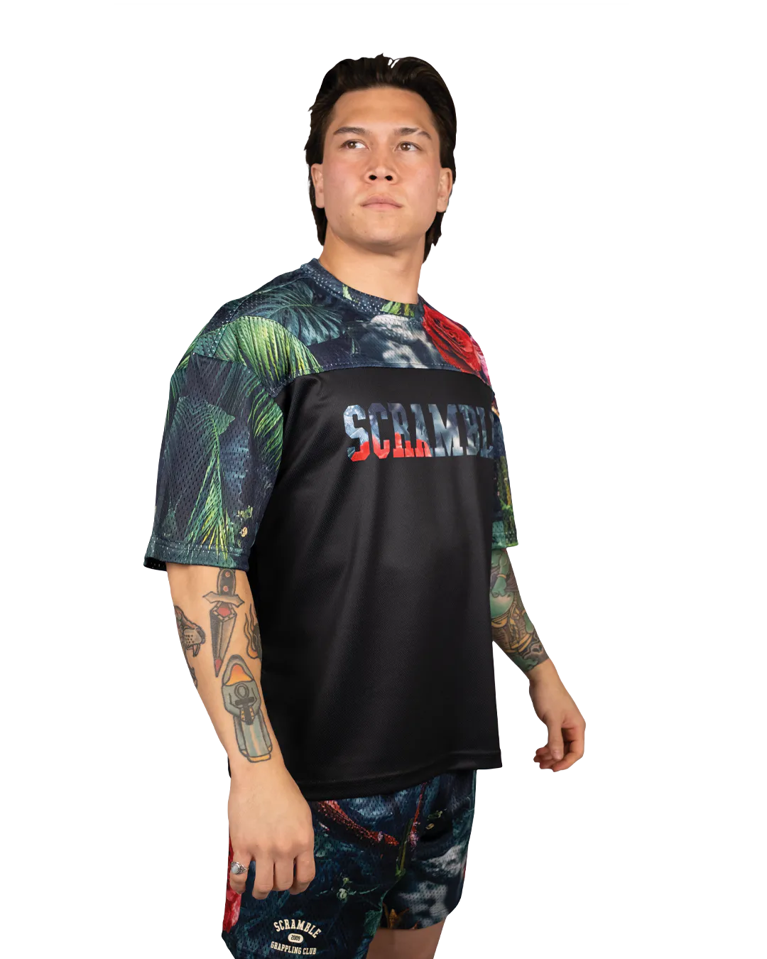 Scramble Mesh Hybrid Grappling Top Ohana Camo in Ohana floral camo, view 2 of 7