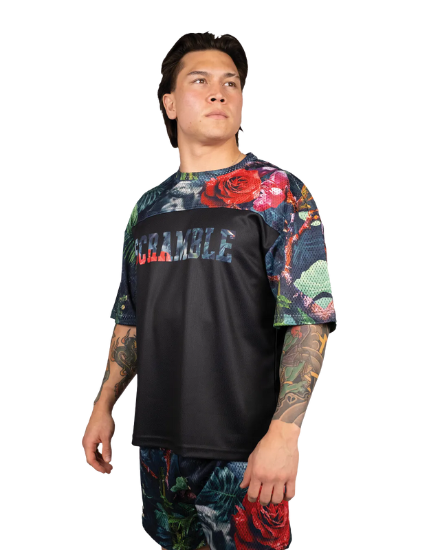 Scramble Mesh Hybrid Grappling Top Ohana Camo in Ohana floral camo, view 3 of 7