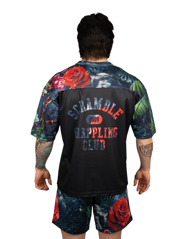Scramble Mesh Hybrid Grappling Top Ohana Camo in Ohana floral camo, view 4 of 7