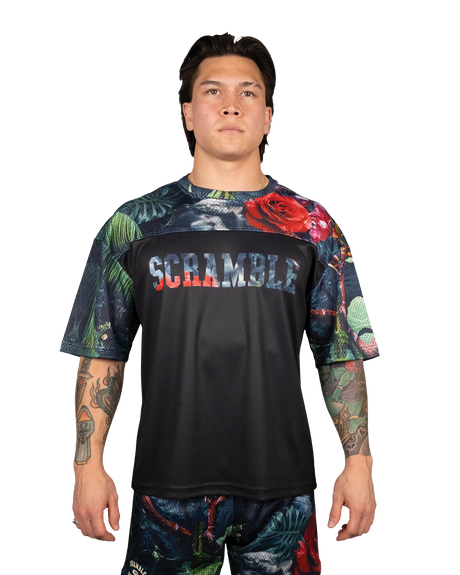 Scramble Mesh Hybrid Grappling Top Ohana Camo in Ohana floral camo, front view