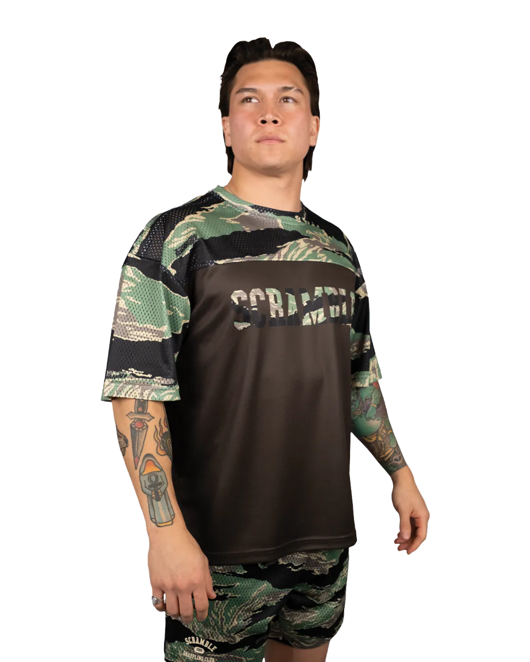 Scramble Mesh Hybrid Grappling Top Tiger Camo in Tiger camo, view 2 of 6