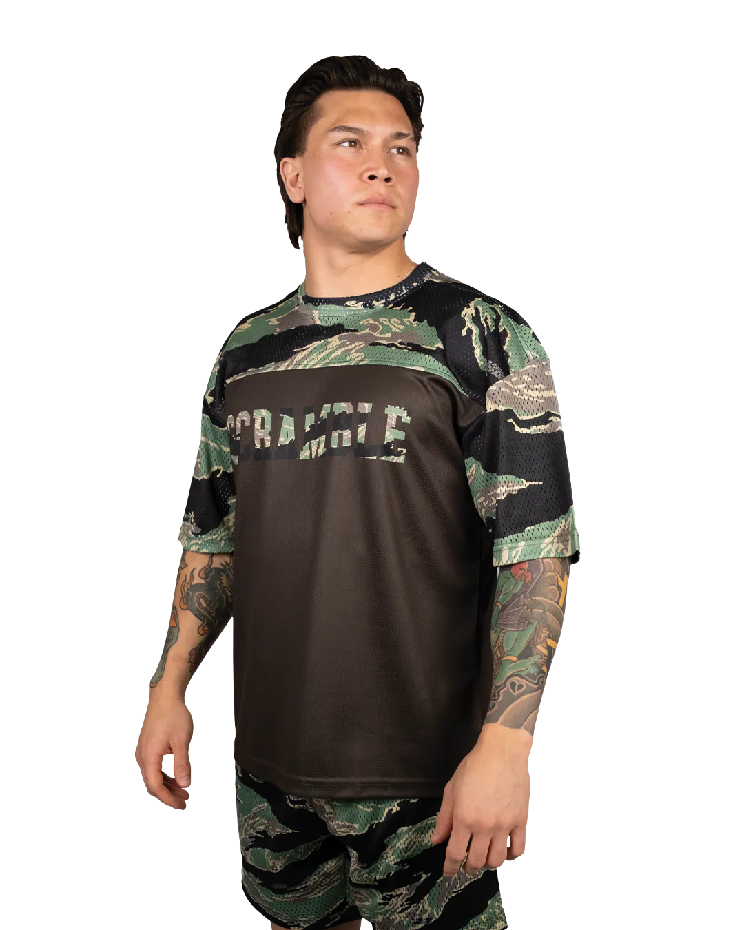 Scramble Mesh Hybrid Grappling Top Tiger Camo in Tiger camo, view 3 of 6