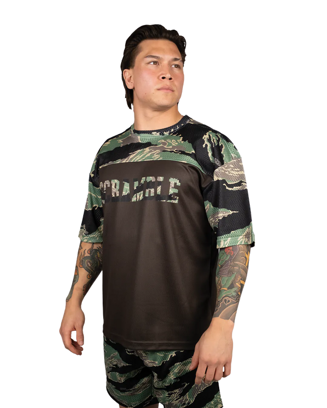Scramble Mesh Hybrid Grappling Top Tiger Camo in Tiger camo, view 3 of 6
