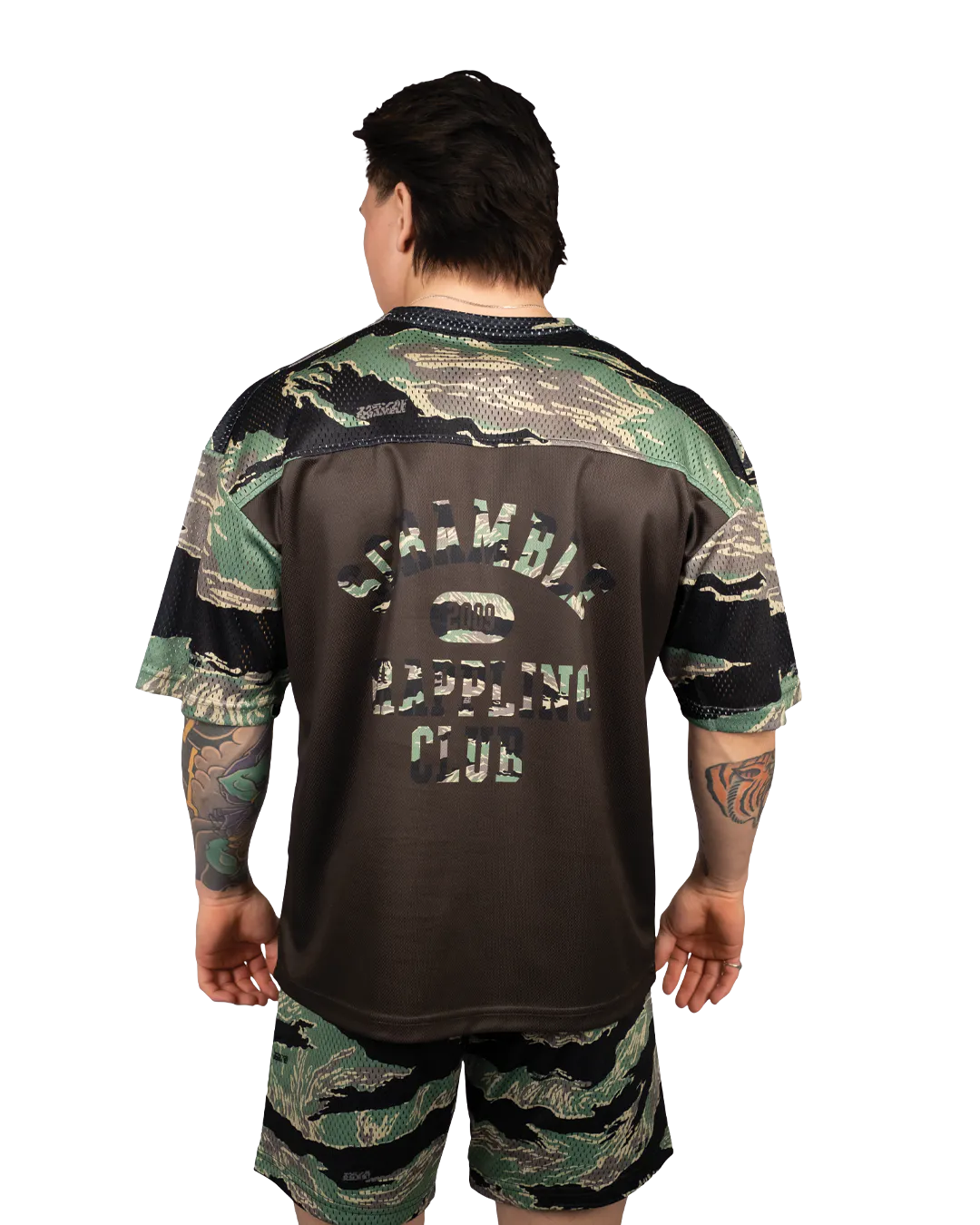 Scramble Mesh Hybrid Grappling Top Tiger Camo in Tiger camo, view 4 of 6