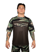 Scramble Mesh Hybrid Grappling Top Tiger Camo in Tiger camo, front view
