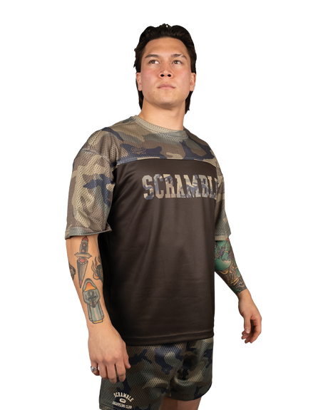Scramble Mesh Hybrid Grappling Top Woodland Camo in Woodland camo, view 2 of 6