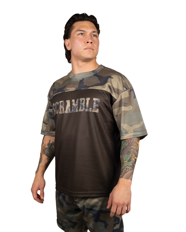Scramble Mesh Hybrid Grappling Top Woodland Camo in Woodland camo, view 3 of 6