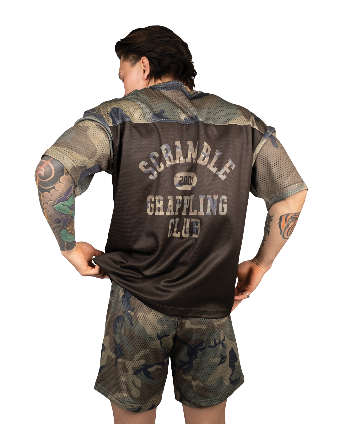 Scramble Mesh Hybrid Grappling Top Woodland Camo in Woodland camo, view 4 of 6