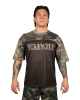 Scramble Mesh Hybrid Grappling Top Woodland Camo in Woodland camo, front view