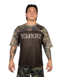 Scramble Mesh Hybrid Grappling Top Woodland Camo in Woodland camo, front view