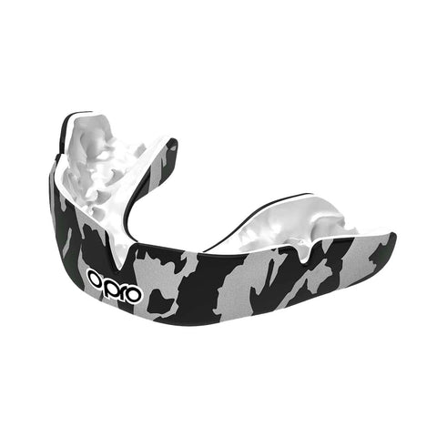 Black/White/Silver Opro Instant Custom-Fit Camo Mouth Guard