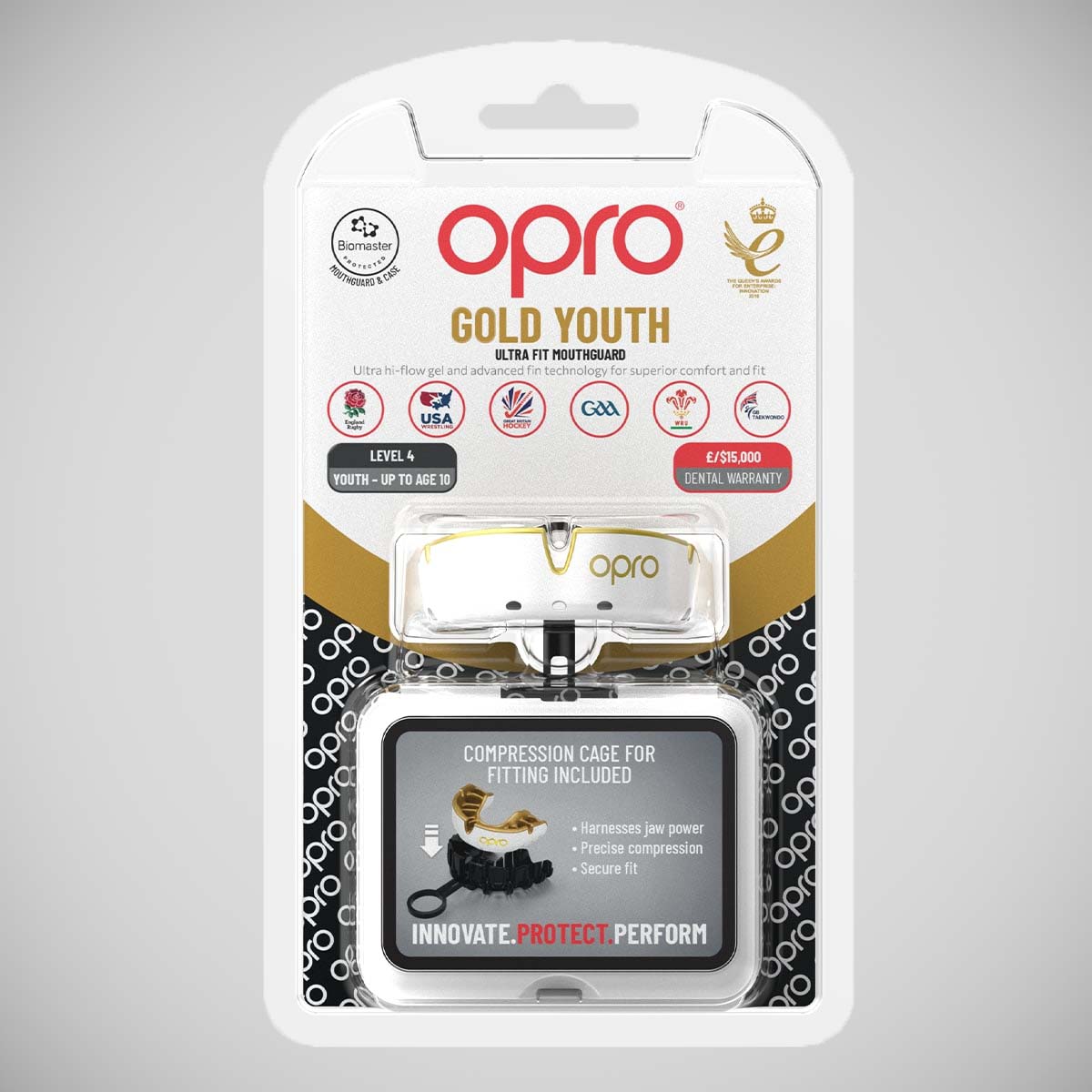Opro Junior Gold Auto-Fit Bocal Guard Branco/Ouro