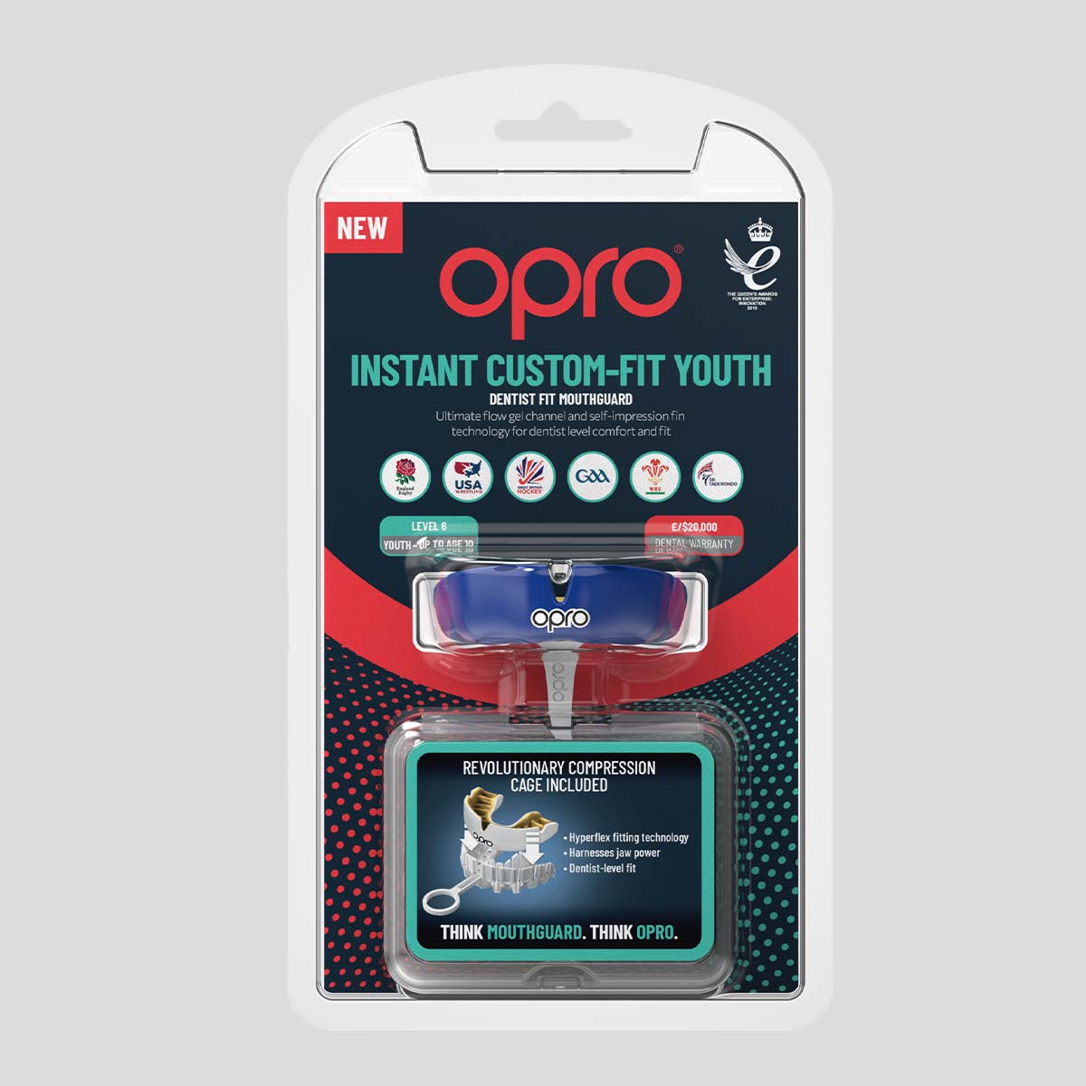 Opro junior instant op maat gemaakte enkele kleur mondbeschermer donkerblauw/goud