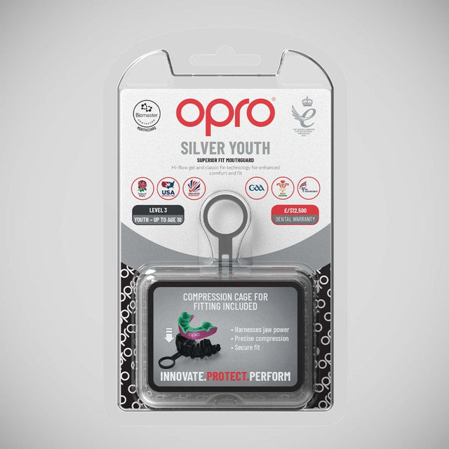 Opro Junior Silver Self-Fit Mouth Guard Pink/Green