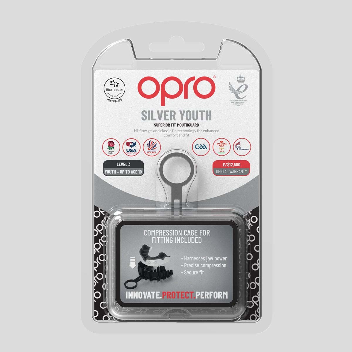 Opro Junior Silver Silver Selfit Worth Guard білий/чорний