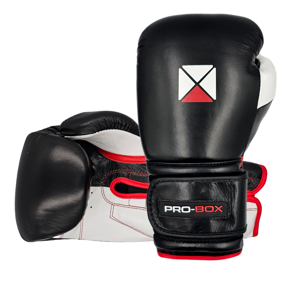 Pro-Box Pro Spar Leather Boxing Gloves Black/White